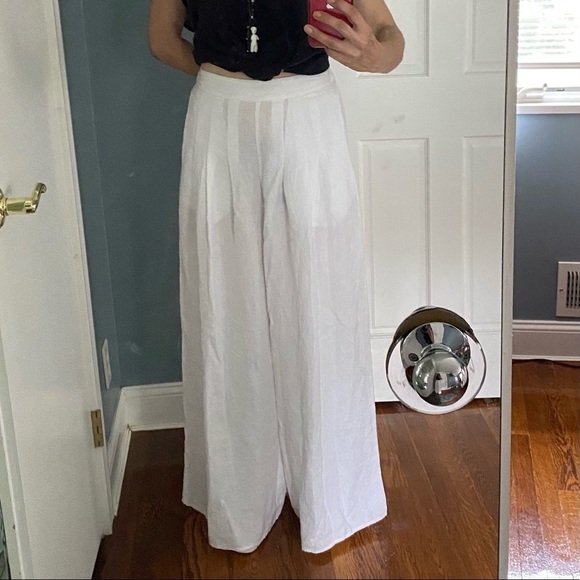 NWT d96p Wide Leg Linen Pants White - Picture 10 of 10